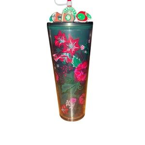 Starbucks Floral Tumbler - Holiday Collection 2022 with charms and straw cover